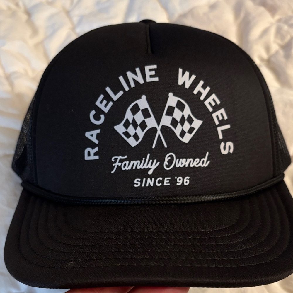 OTTO Kids Black Trucker Hat with White Racing Flag Graphic